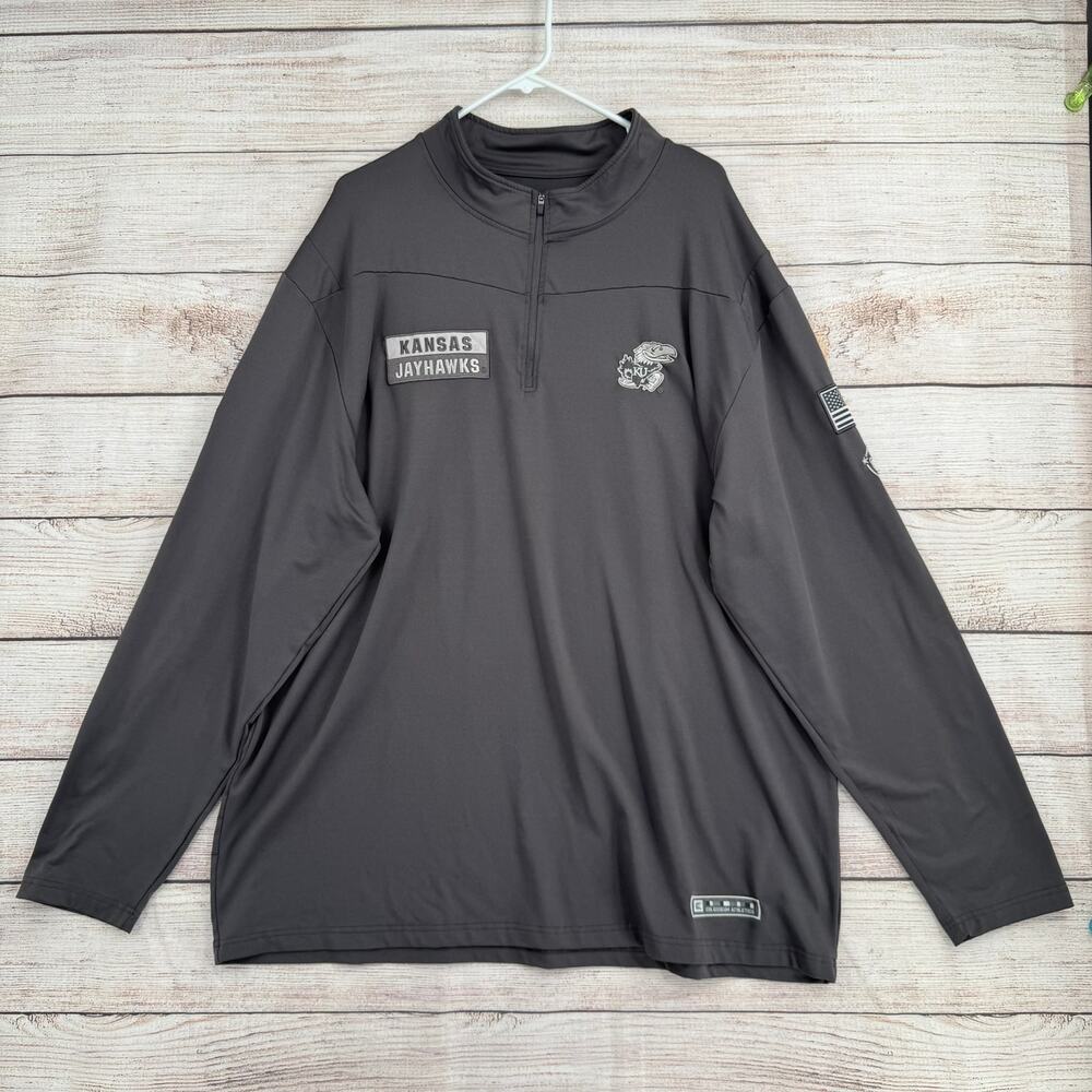 Colosseum Kansas Jayhawks 1/4 Zip Pullover Warmup Mens 3XL Gray Embroidered